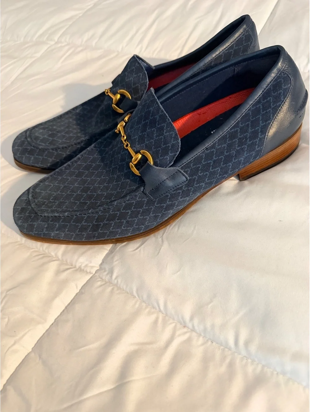Stacy Adams Flexzon Blue Patterned Loafers with Gold Accent